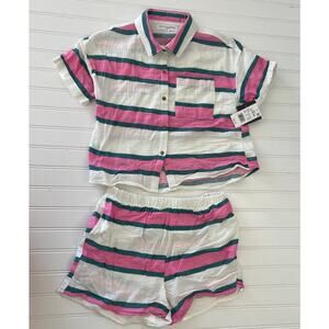NWT Grayson Threads Striped Cotton Lightweight Top Shorts Set Girls Large 10/12